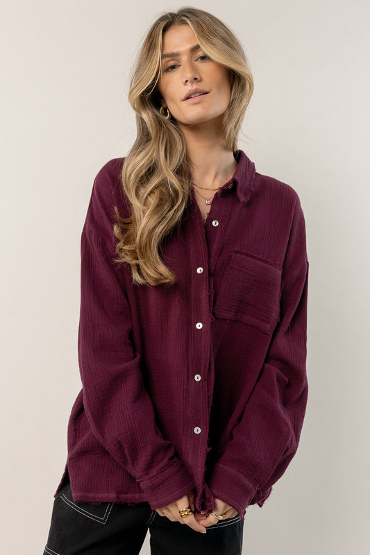 plum button up with pocket