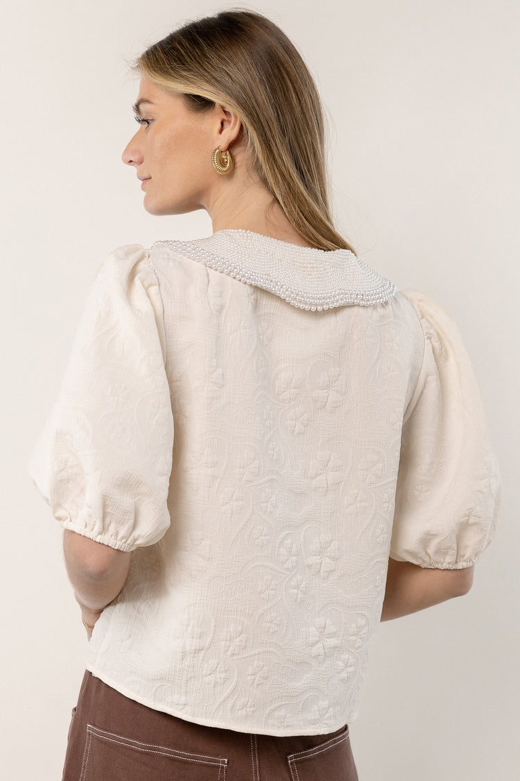 Victoria Pearl Collar Top in Ivory - FINAL SALE