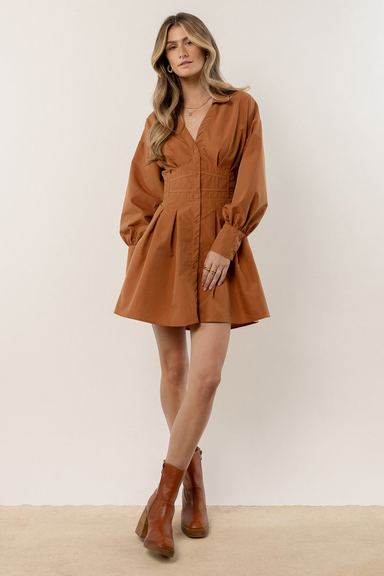 long sleeve brown mini dress