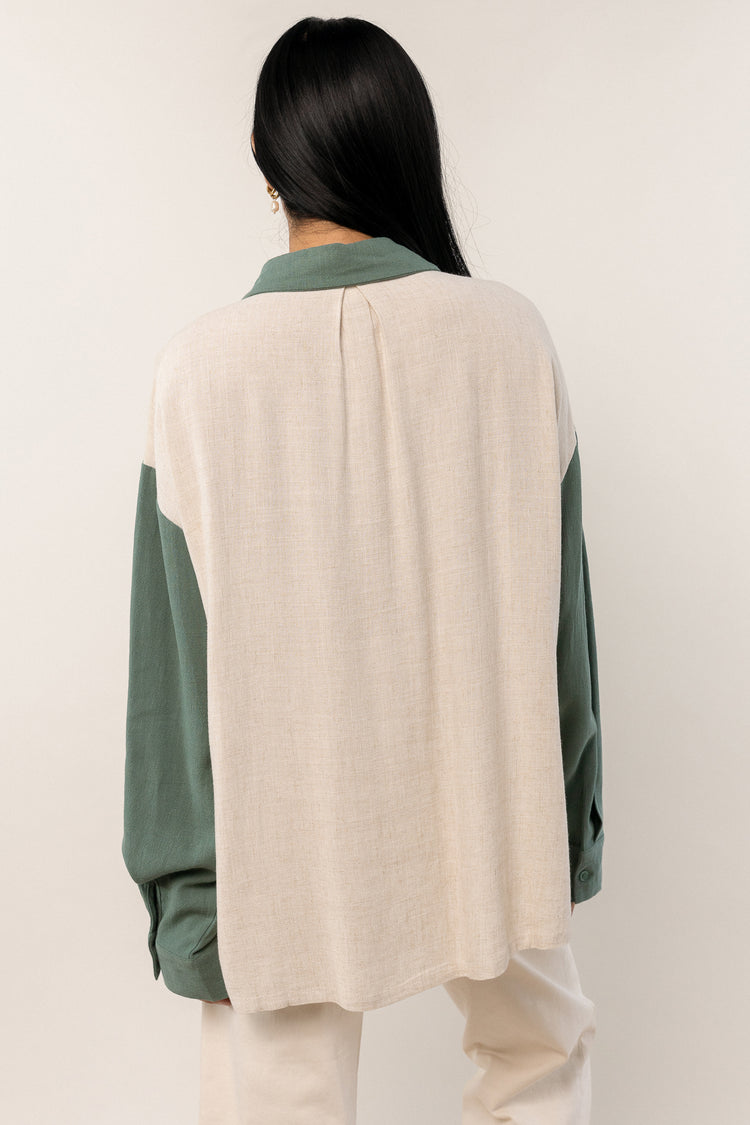 green color block top with long sleeves