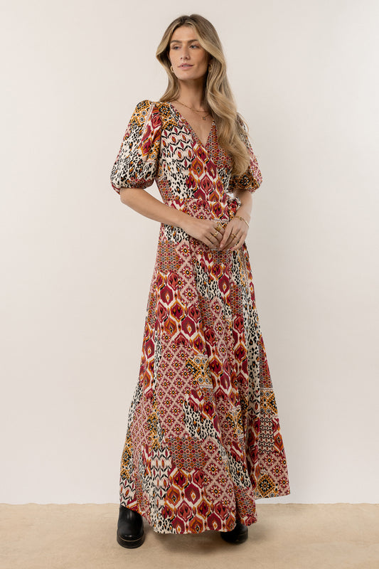 printed dress with puff sleeves