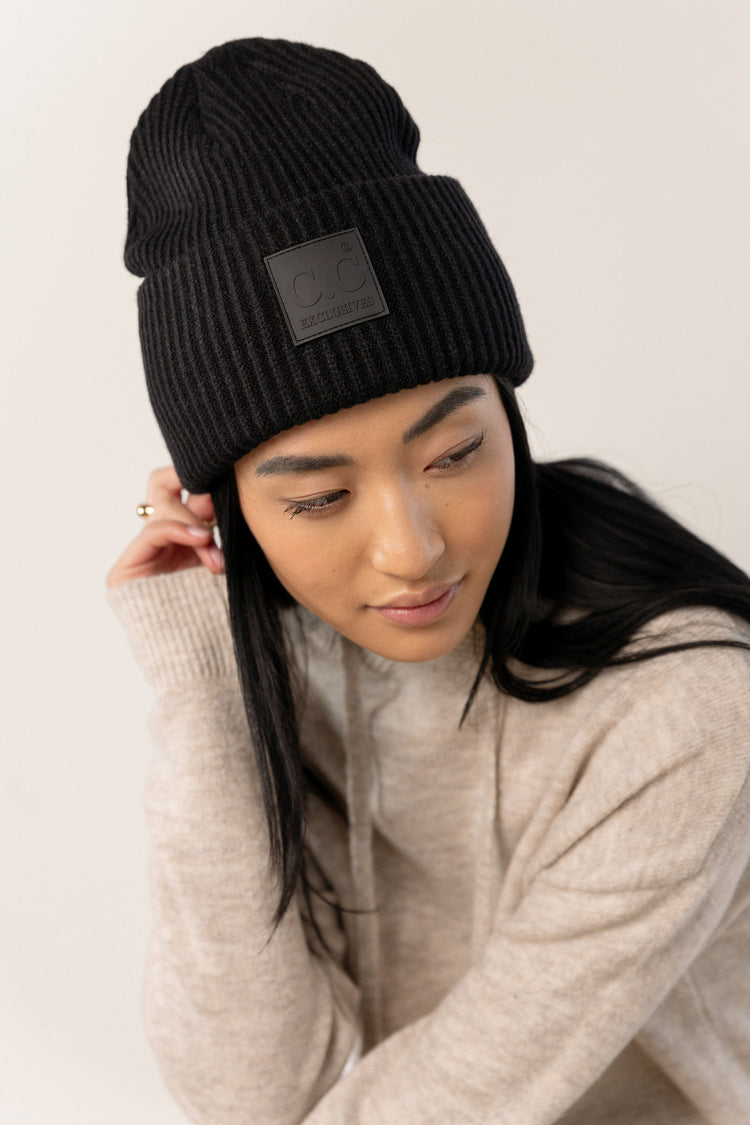 beanie with fold over front detail