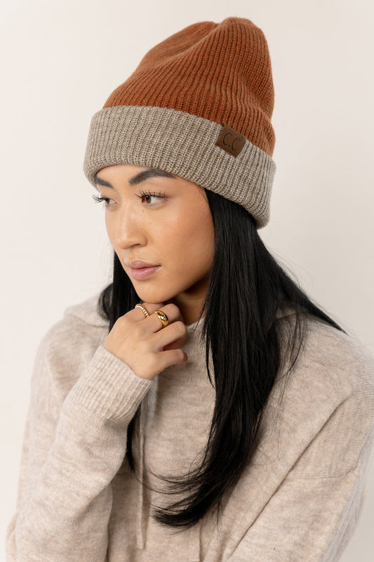 colorblocked ribbed knit beanie