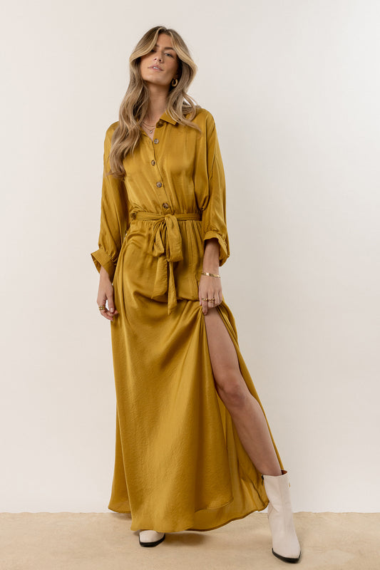 satin dress with long sleeves