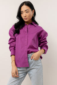 magenta collared button up top