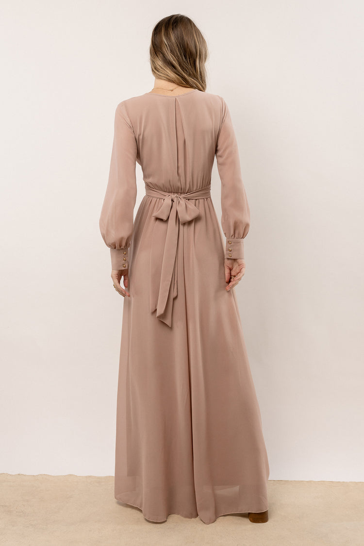 taupe maxi dress with tie