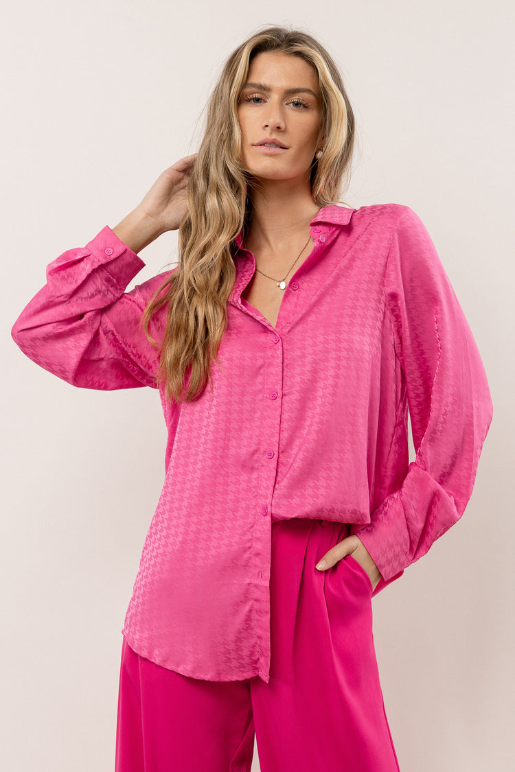 loose fitted hot pink button down