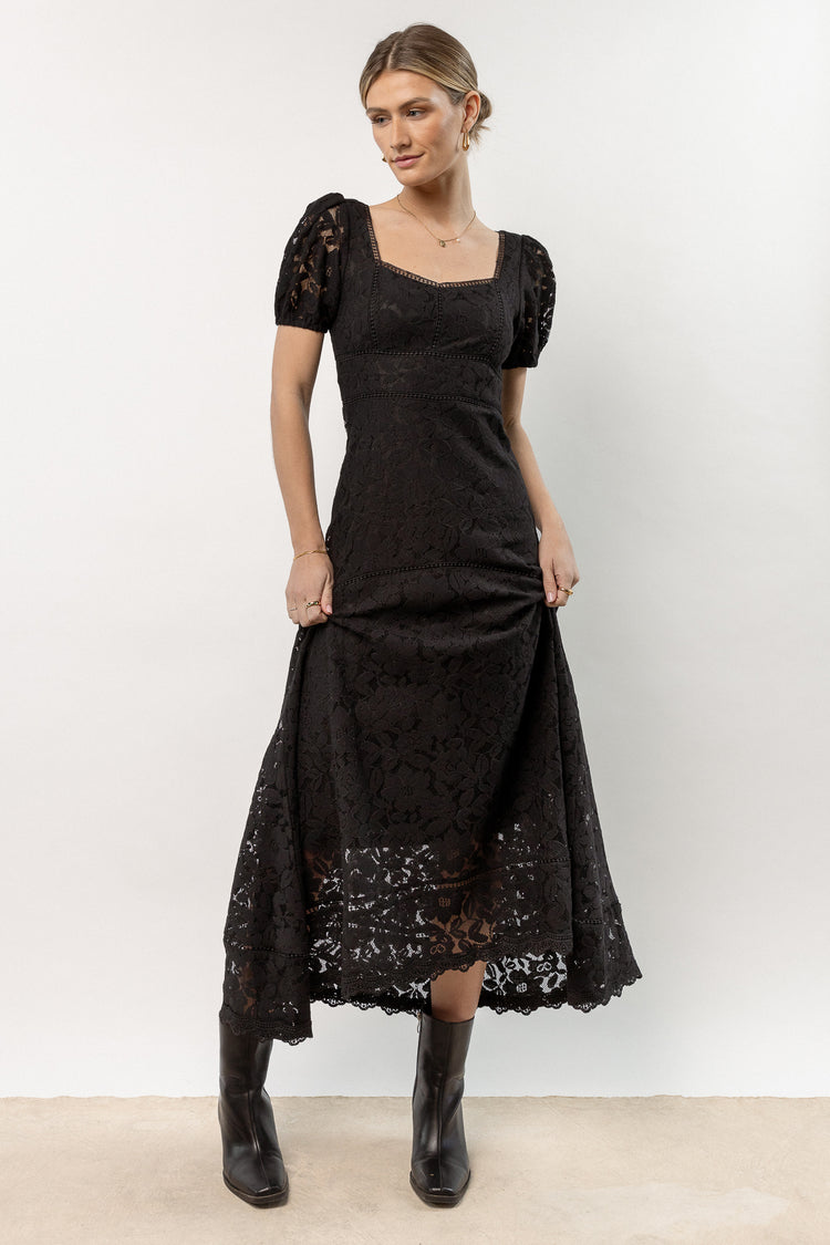 long black dress with lace detail