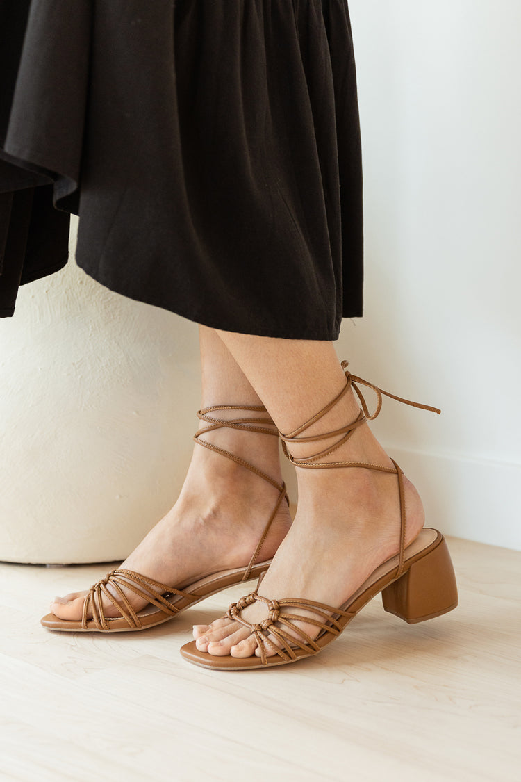 Celia Knotted Lace Up Heels in Brown - FINAL SALE