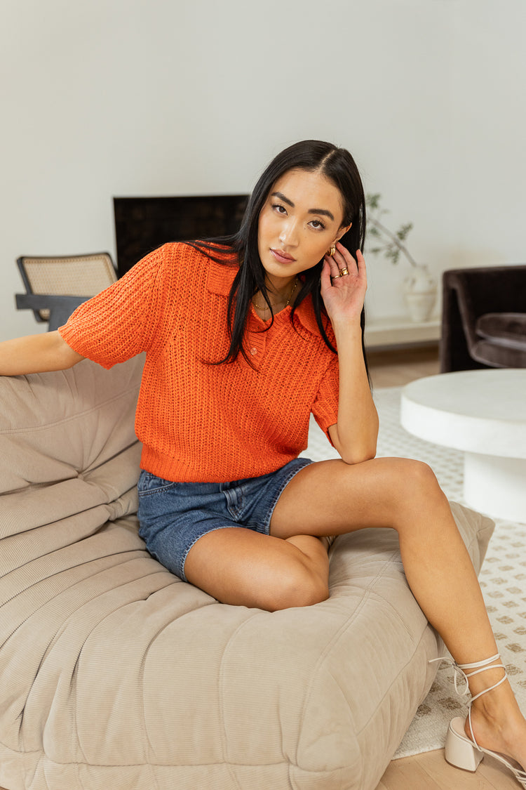 Short sleeve coral knit sweater