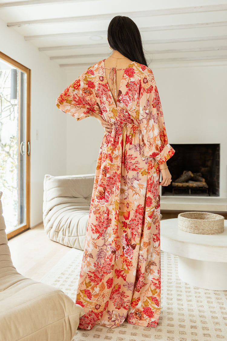 tie back with synch waist floral maxi dress