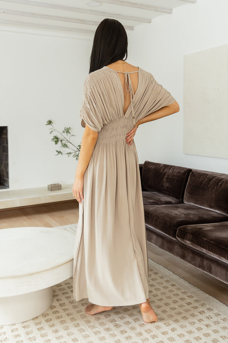 tie back maxi dress with synched waist 