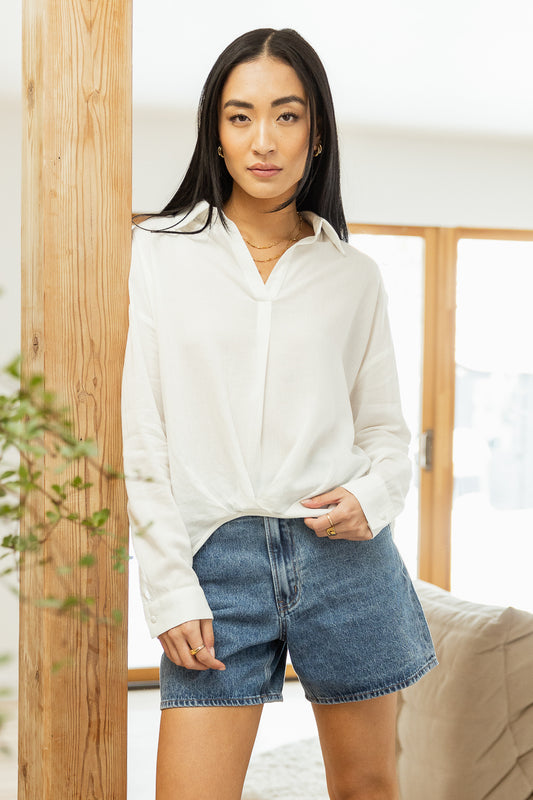 Laylah Long Sleeve Top in White - FINAL SALE