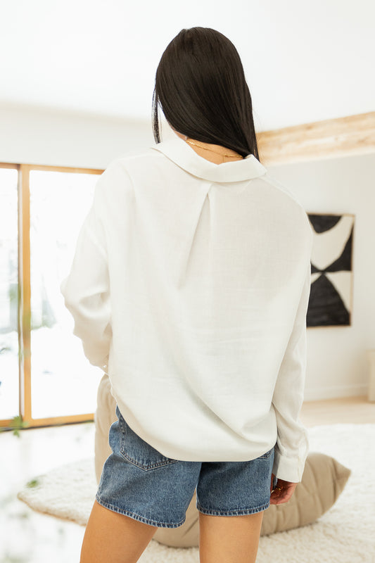 Laylah Long Sleeve Top in White - FINAL SALE
