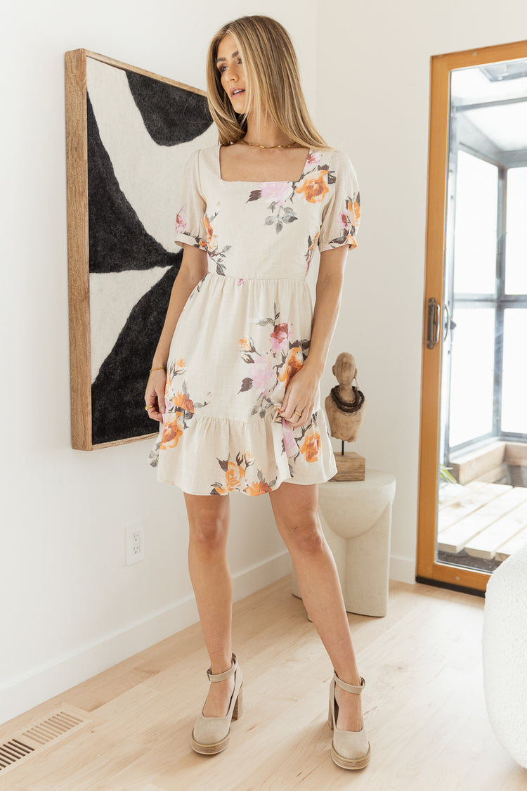 Starling Floral Mini Dress in Natural - FINAL SALE