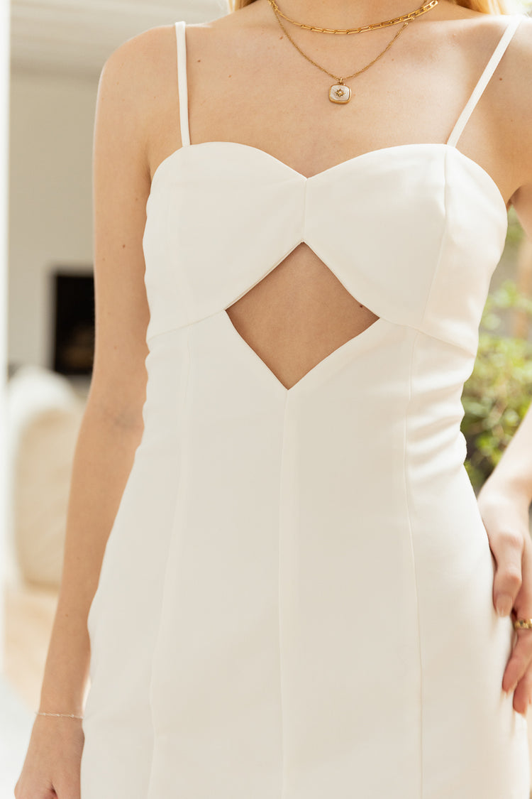 Woven mini dress in white 