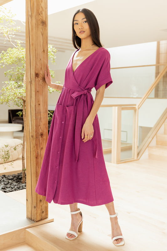 Ruby Button Front Dress in Magenta - FINAL SALE