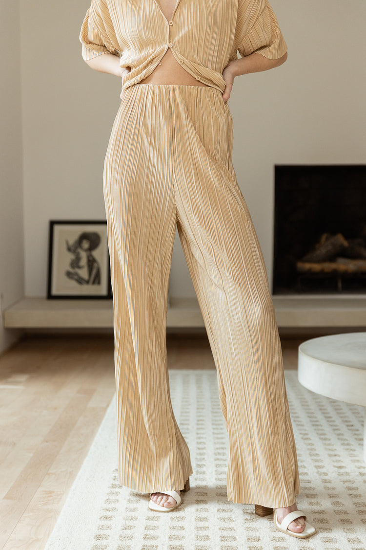 High rise ribbed pants in champagne 