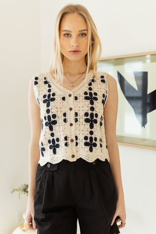 Luciana Knitted Floral Vest