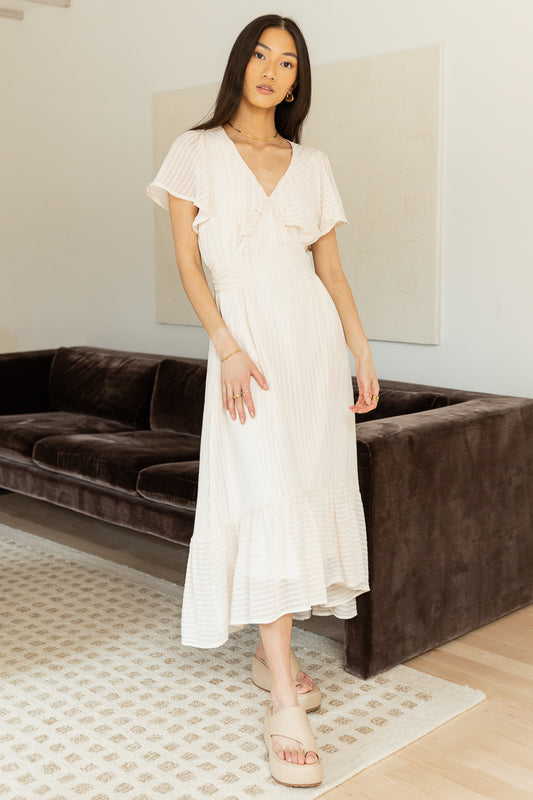 Collins Textured Midi Dress in Cream - FINAL SALE