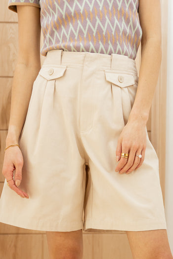 Front plaid bermuda shorts in khaki 