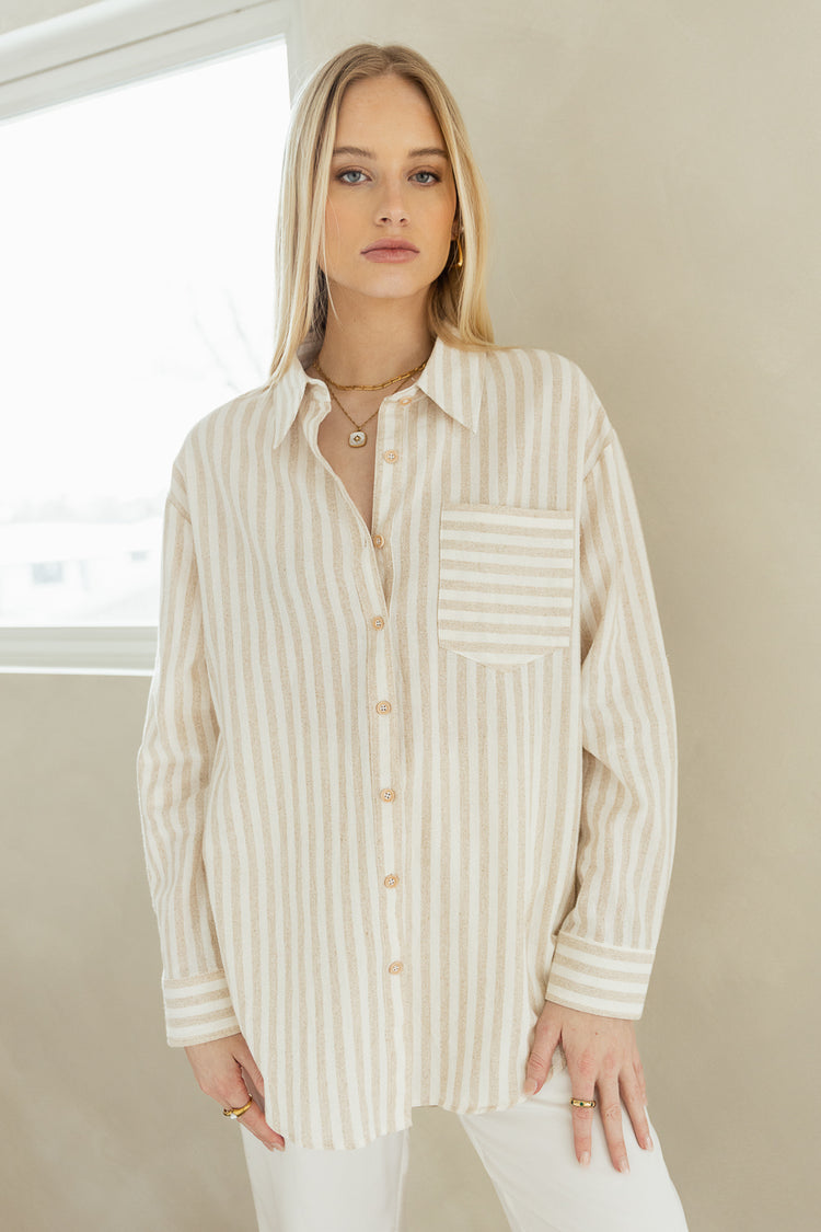 Mila Striped Button Up in Natural - FINAL SALE