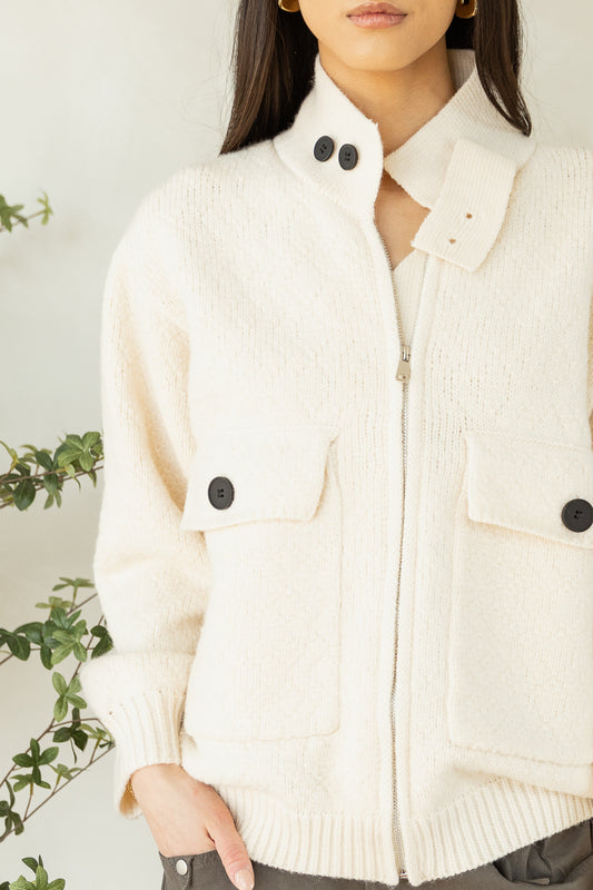 Ana Zip Up Cardigan in Ivory - FINAL SALE