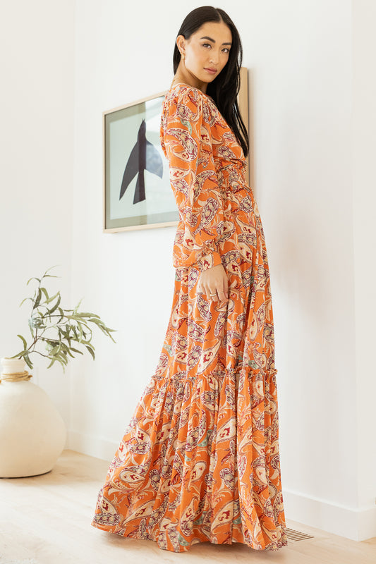 orange paisley maxi dress
