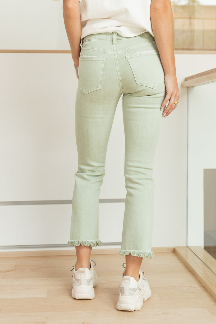 back view of sage straight leg jeans