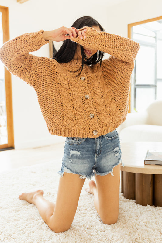 Mia Cable Knit Cardigan in Peach - FINAL SALE