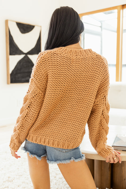 Mia Cable Knit Cardigan in Peach - FINAL SALE
