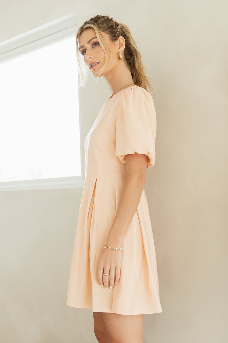 Cecelia Pleated Dress in Peach - FINAL SALE