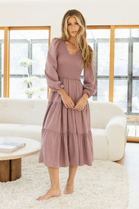 Smocked Tiered Midi Dress in Lavender - FINAL SALE