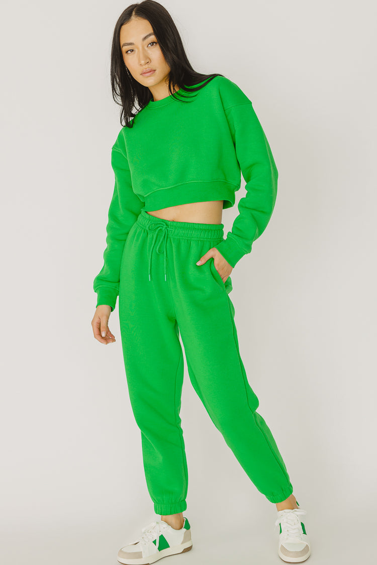 Dakota Cropped Sweatshirt in Green - FINAL SALE
