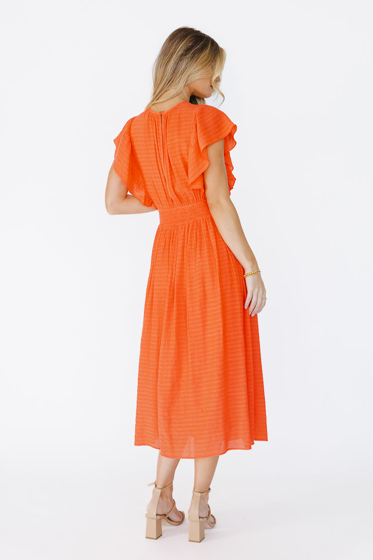 Woven midi dress in orange 