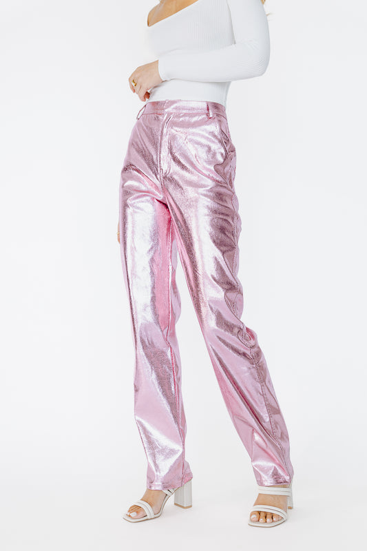 Monica Metallic Pants in Pink - FINAL SALE