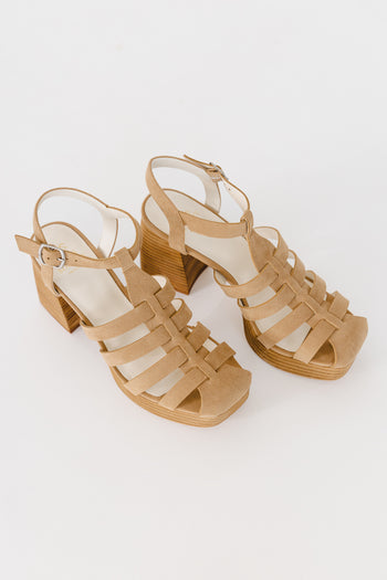 Square toe platform heels in khaki 