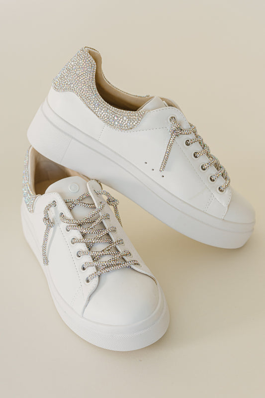 Evalia Rhinestone Sneakers in White - FINAL SALE