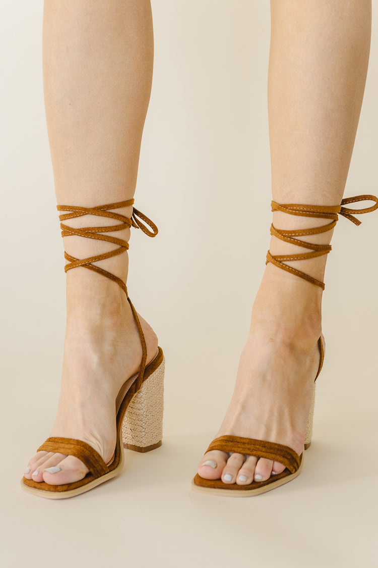 womens brown lace up heels