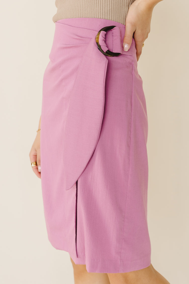 Tie waist with buckle wrap skirt in pink 