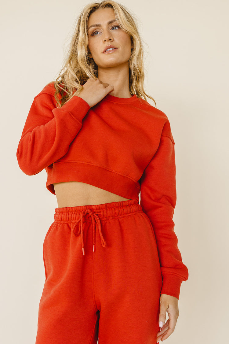 red long sleeve cropped sweater 