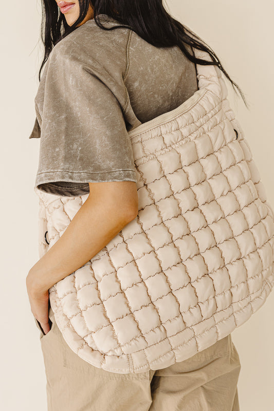Kiera Quilted Tote Bag in Ivory