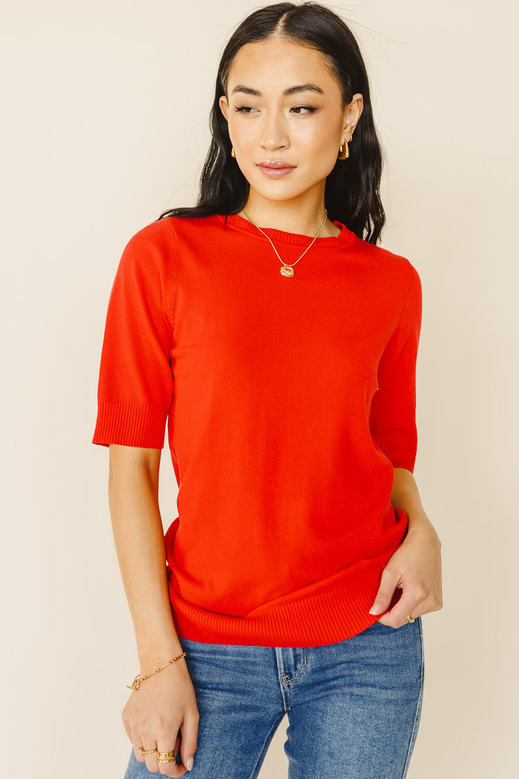Jameson Short Sleeve Sweater in Red - FINAL SALE