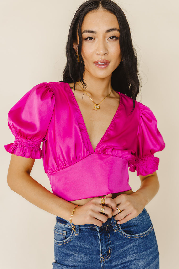 Avery Cropped Blouse in Fuchsia - FINAL SALE