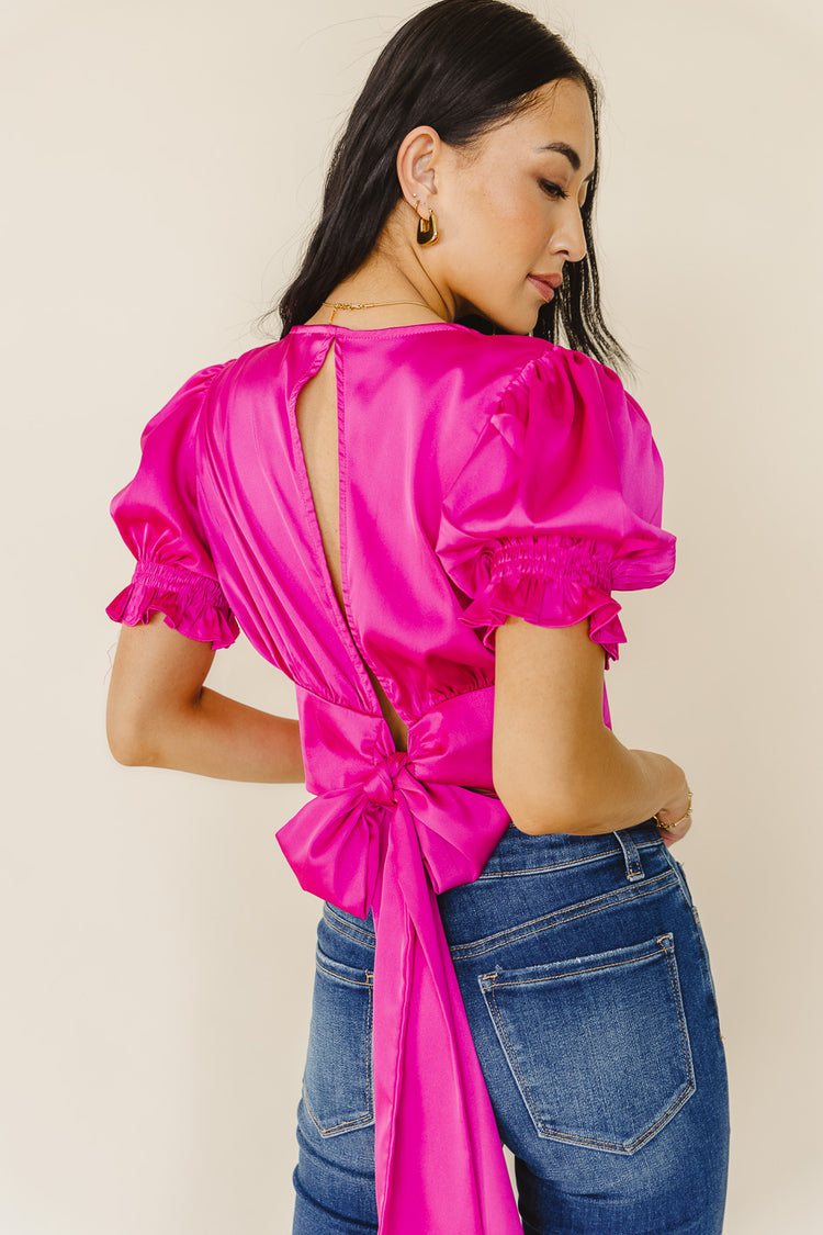 Avery Cropped Blouse in Fuchsia - FINAL SALE