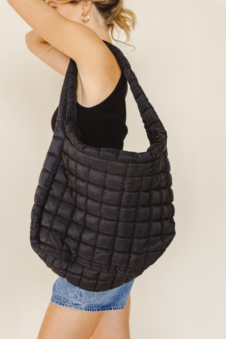 Kiera Quilted Tote Bag in Black