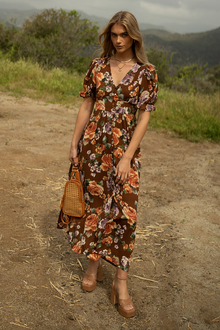 Eliana Floral Maxi Dress in Brown - FINAL SALE
