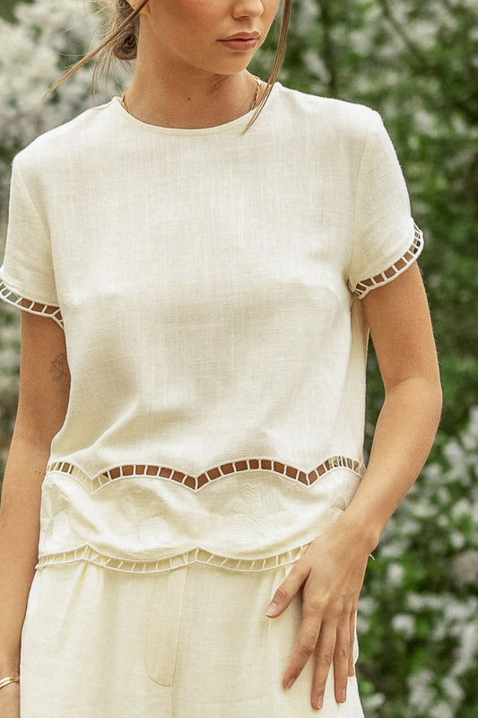 Katniss Embroidered Top in Cream - FINAL SALE