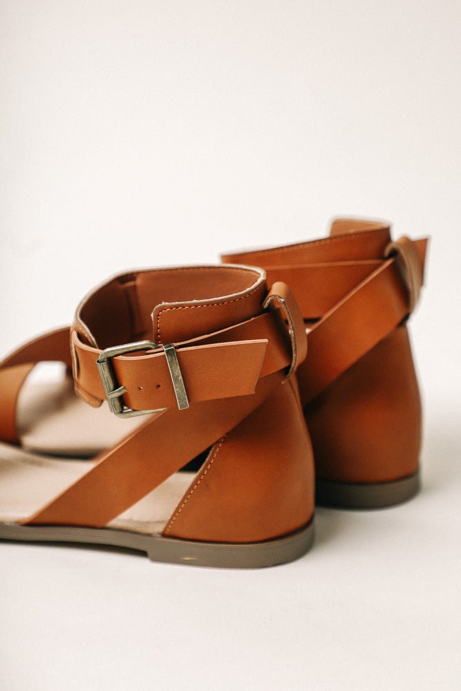 brown sandals with buckle ankle strap