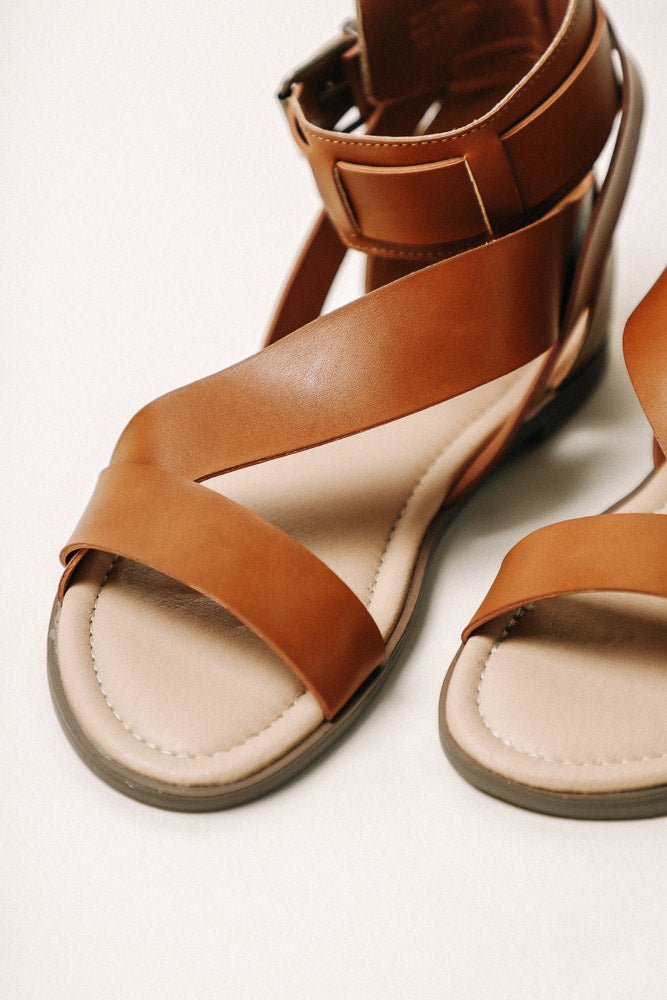flat brown sandals with ankle strap